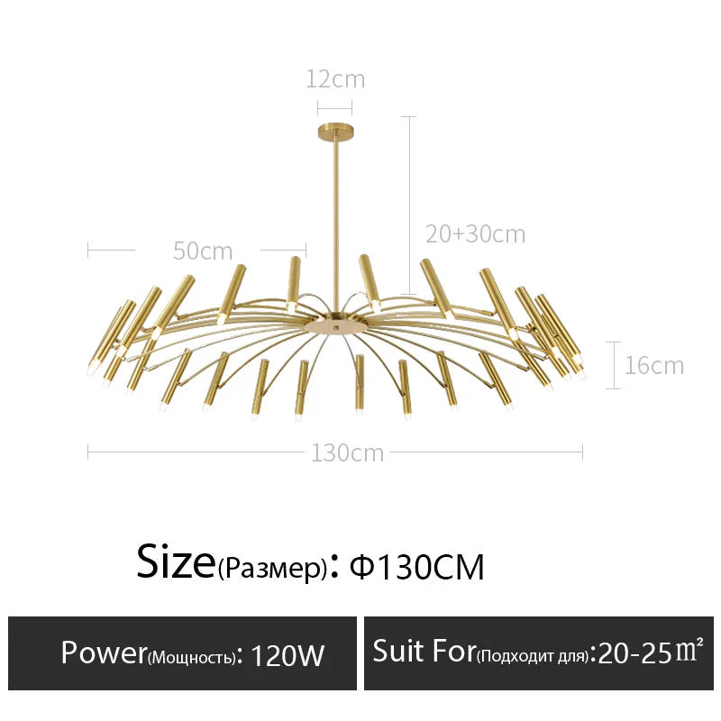 Nordic LED Ceiling Light Gold 24-Head D130cm