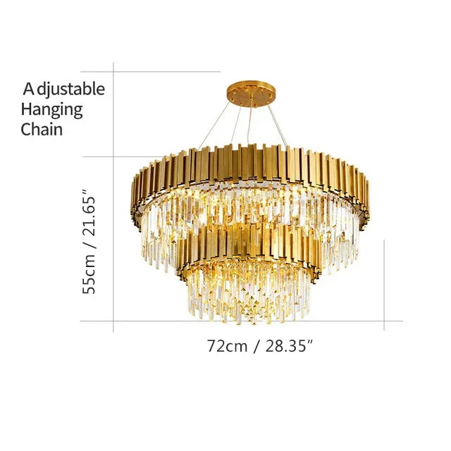 Gold Round Crystal Chandelier 72cm Hanging