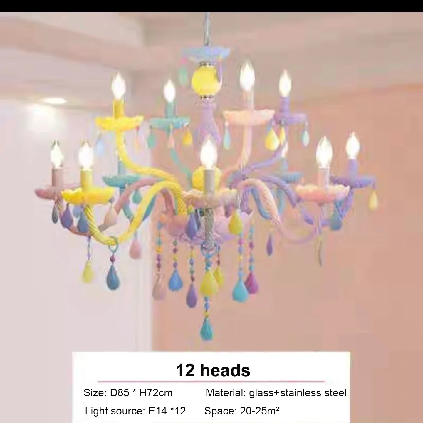 DecorBites™ Crystal Chandelier: Modern Macaron Color Luminaire for Children's Room