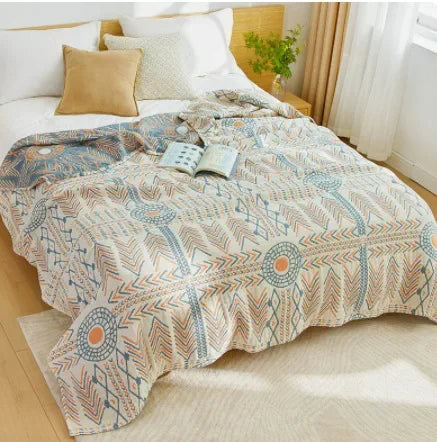 DecorBites™ Cotton Nordic Throw Blanket - Soft Summer Quilt for Single/Double Beds - Boho Home Decor Cover