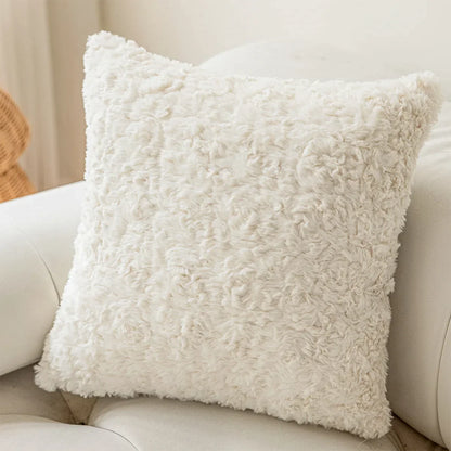 DecorBites™ Geometric Embroidery Plush Cushion Cover Brown Decorative Sofa Pillow Case