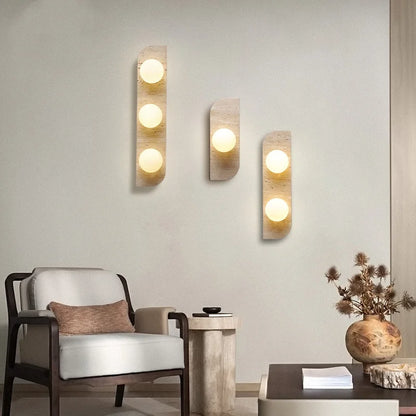 DecorBites™ LED Wall Lamp 2 Glass Ball White, Yellow Travertine Stone Indoor Light