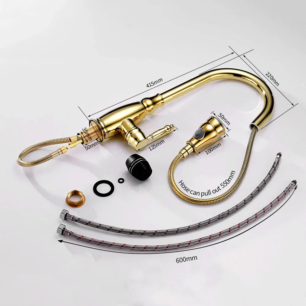 Gold Brass Kitchen Faucet Durable Construction