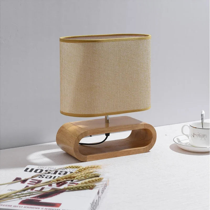 DecorBites™ Creative Nordic Wooden Table Lamp with LED Light and Linen Lampshade