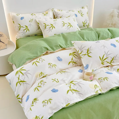 DecorBites™ Cozy Flower Print Bedding Set: Brushed Cotton, Skin-Friendly, Soft, Thick, 4Pcs