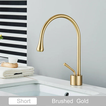 DecorBites™ Gold Tall Basin Faucet, 360 Swivel Waterfall Mixer for Bathroom Washbasin