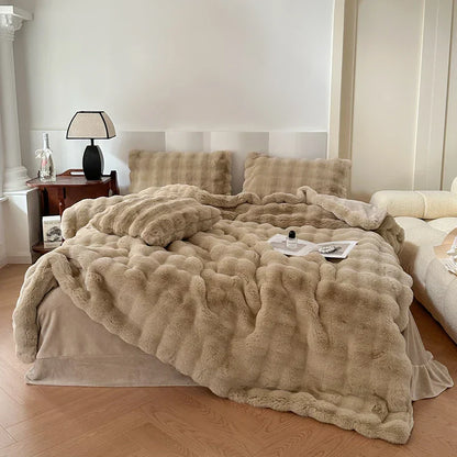DecorBites™ Deluxe Faux Rabbit Fur Bedding Set: Soft Velvet, Plush Warmth for Winter