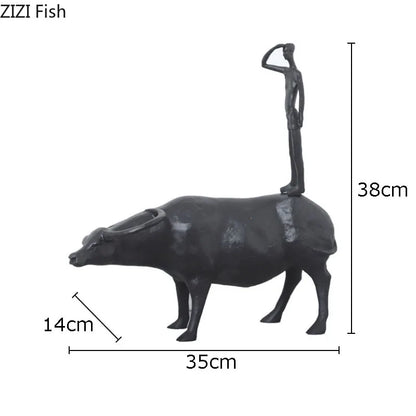 DecorBites™ Cowherd Shepherd Boy Resin Figure Sculpture for Modern Home Decor