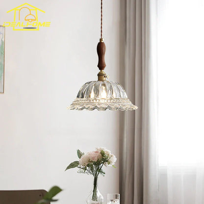 DecorBites™ French Ins Walnut Brass Glass Pendant Lights LED E27 for Kitchen Island Restaurant