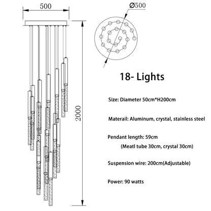 DecorBites™ Crystal Led Chandelier for Modern Loft Living Room Staircase, Gold Art Deco Hanging Lamp