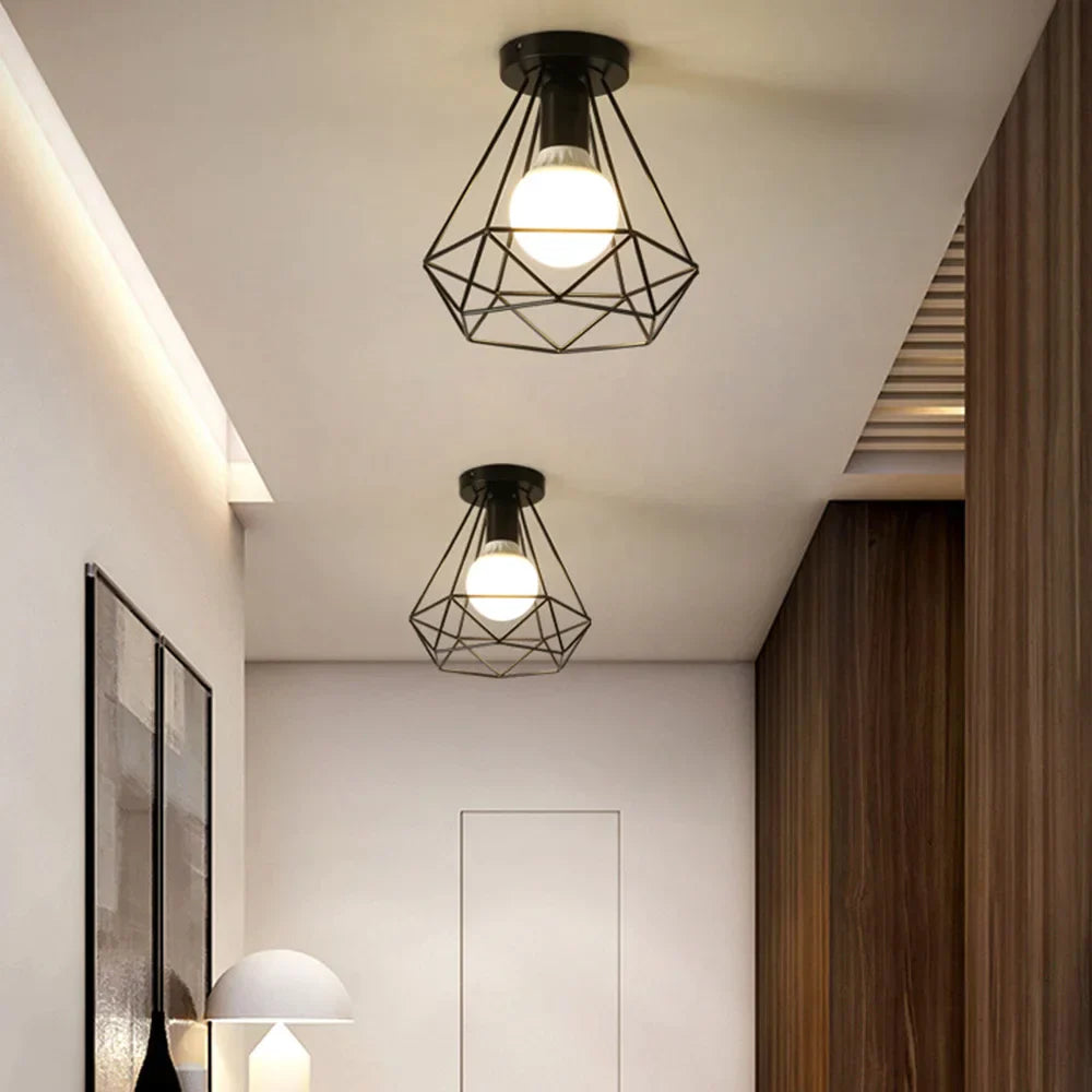 DecorBites™ Iron Black Cage Ceiling Lamp Retro Fixtures Home Lighting for Living Room