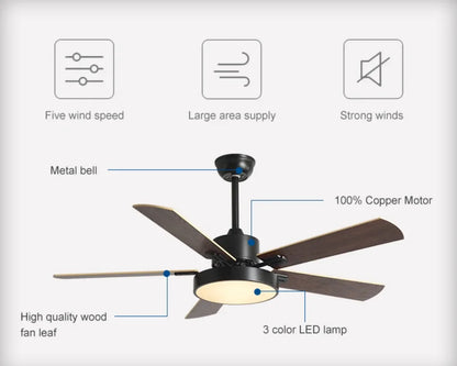 DecorBites™ 56" Wooden LED Ceiling Fan with Pure Copper Motor & 5-Blade Light