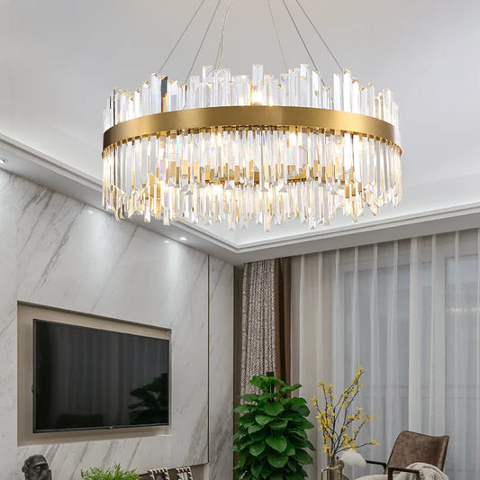 DecorBites™ Crystal LED Chandelier: Elegant Gold Lighting for Dining Room