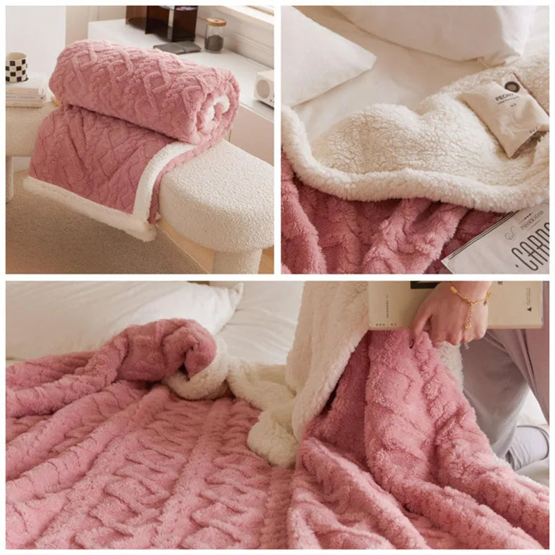 DecorBites™ Cozy Jacquard Coral Fleece Blanket