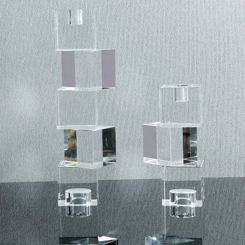 DecorBites™ Geometric Crystal Glass Candle Holder - Home Decor Accent