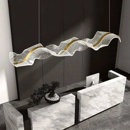 DecorBites™ Gold Wave Design Acrylic Pendant Light Chandelier for Living Room & Kitchen