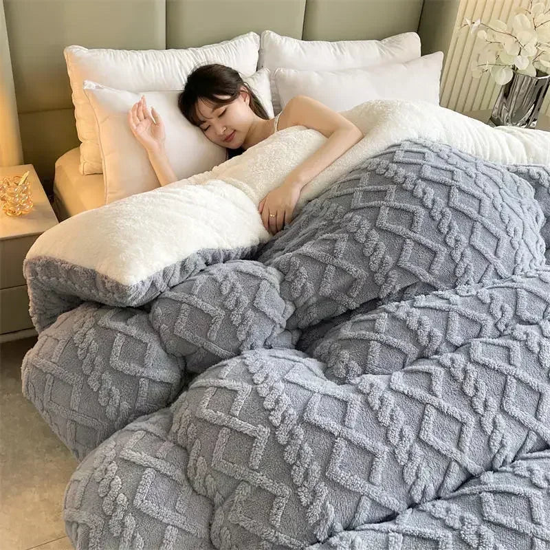 DecorBites™ Cozy Winter Bed Blanket: Luxe Lamb Cashmere Warmth Quilt for Comfort