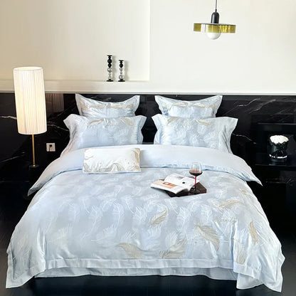 DecorBites™ Jacquard 100s Egyptian Cotton Bedding Set: King Queen Ru Size Sheet Blanket Pillowcase
