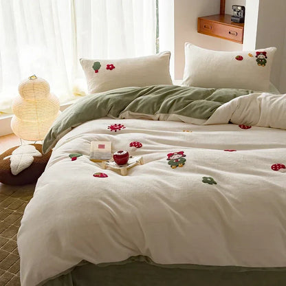 DecorBites™ Embroidered Milk Fleece Winter Bedding Set for Warmth & Cozy Comfort