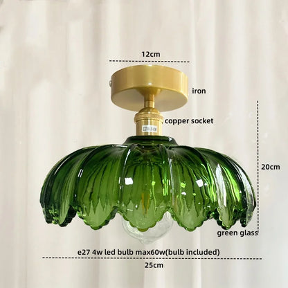 DecorBites™ Green Glass Copper Ceiling Light Fixture Balcony Kitchen Modern LED Lamp