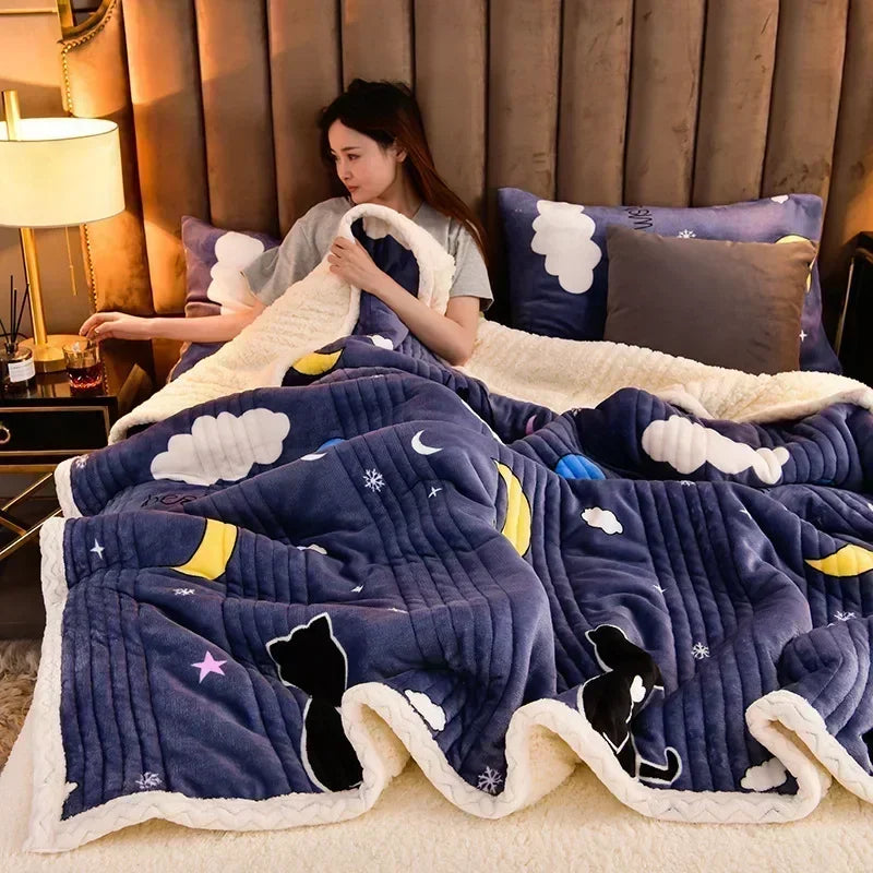 DecorBites™ Cozy Milk Velvet Blanket - 3 Layer Warmth & Fluffy Weighted Blanket