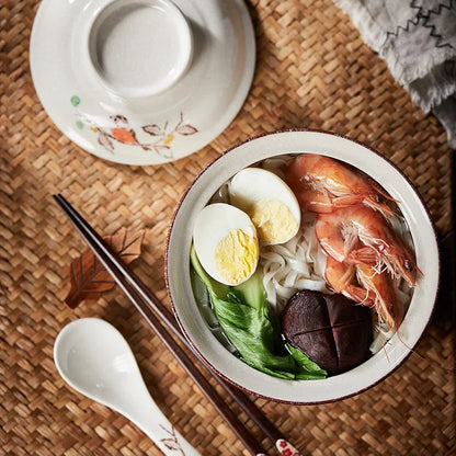 DecorBites™ Japanese Style Ramen Bowl with Lid | Ceramic Noodle Bowl for Soup, Rice, Porridge