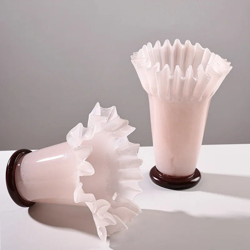 DecorBites™ Large Glass Vase with Lotus Leaf Edge for Home Decor