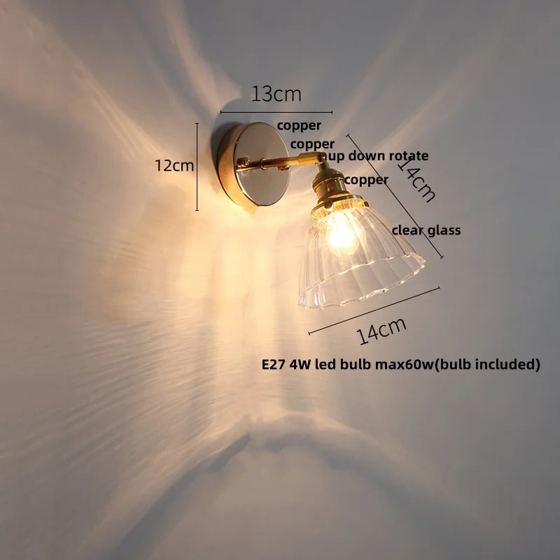 DecorBites™ Glass Rotate Copper Wall Sconce | Pull Chain Switch LED Light Fixture