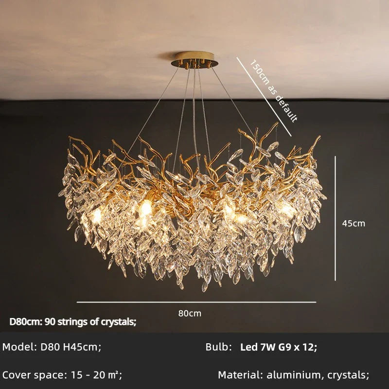DecorBites™ Crystal Branch LED Pendant Chandelier - Gold Suspend Lamp for Luxury Dining Room
