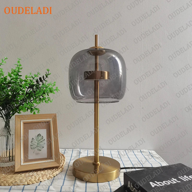 Gold Glass Desk Lamp Dia24cm For Workspace