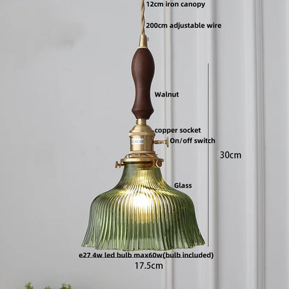 DecorBites™ Green Glass LED Pendant Light | Nordic Modern Copper Knob Switch Hanging Fixture