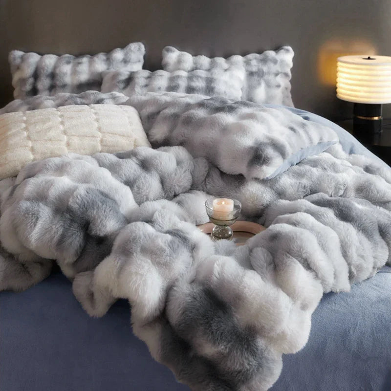 Blue Grey Faux Fur Bedding