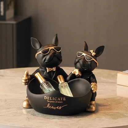 DecorBites™ French Bulldog Butler Statue, Resin Animal Sculpture, Home & Office Decor Gift
