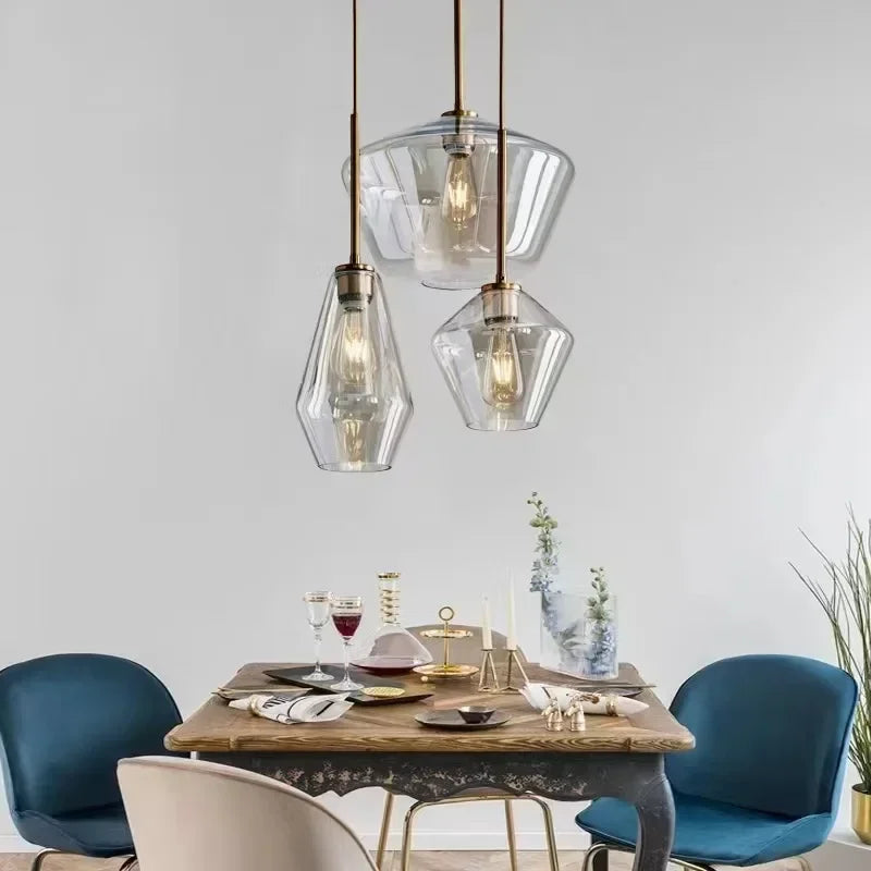 DecorBites™ Glass Chandelier: Amber Pendant Lights for Dining, Living Room, Bedroom, Hotel, Cafe