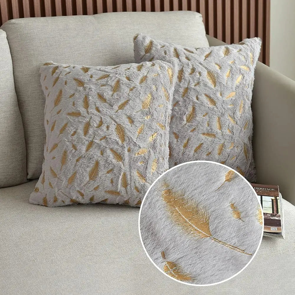 Gold Feather Velvet Pillow
