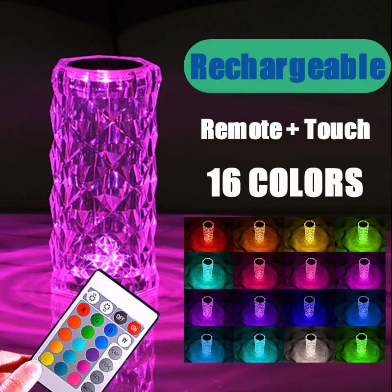 DecorBites™ Crystal LED Night Light, USB Rechargeable Ambient Lamp for Room Decor