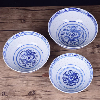 DecorBites™ Dragon Pattern Blue and White Porcelain Ramen Soup Bowl