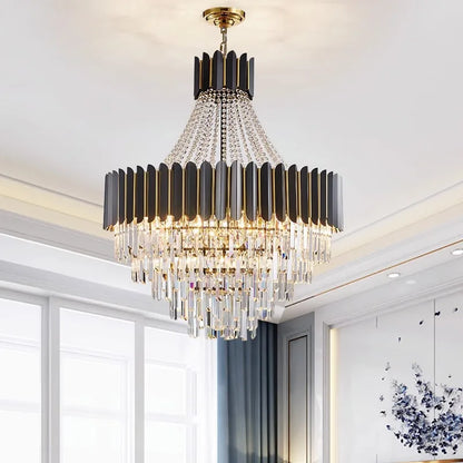 DecorBites™ Crystal LED Chandelier Black Gold Finish for Dinning Room