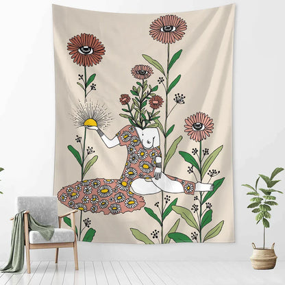 DecorBites™ Botanical Girl Tarot Astrology Tapestry Wall Hanging for Boho Wicca Aesthetic Decor