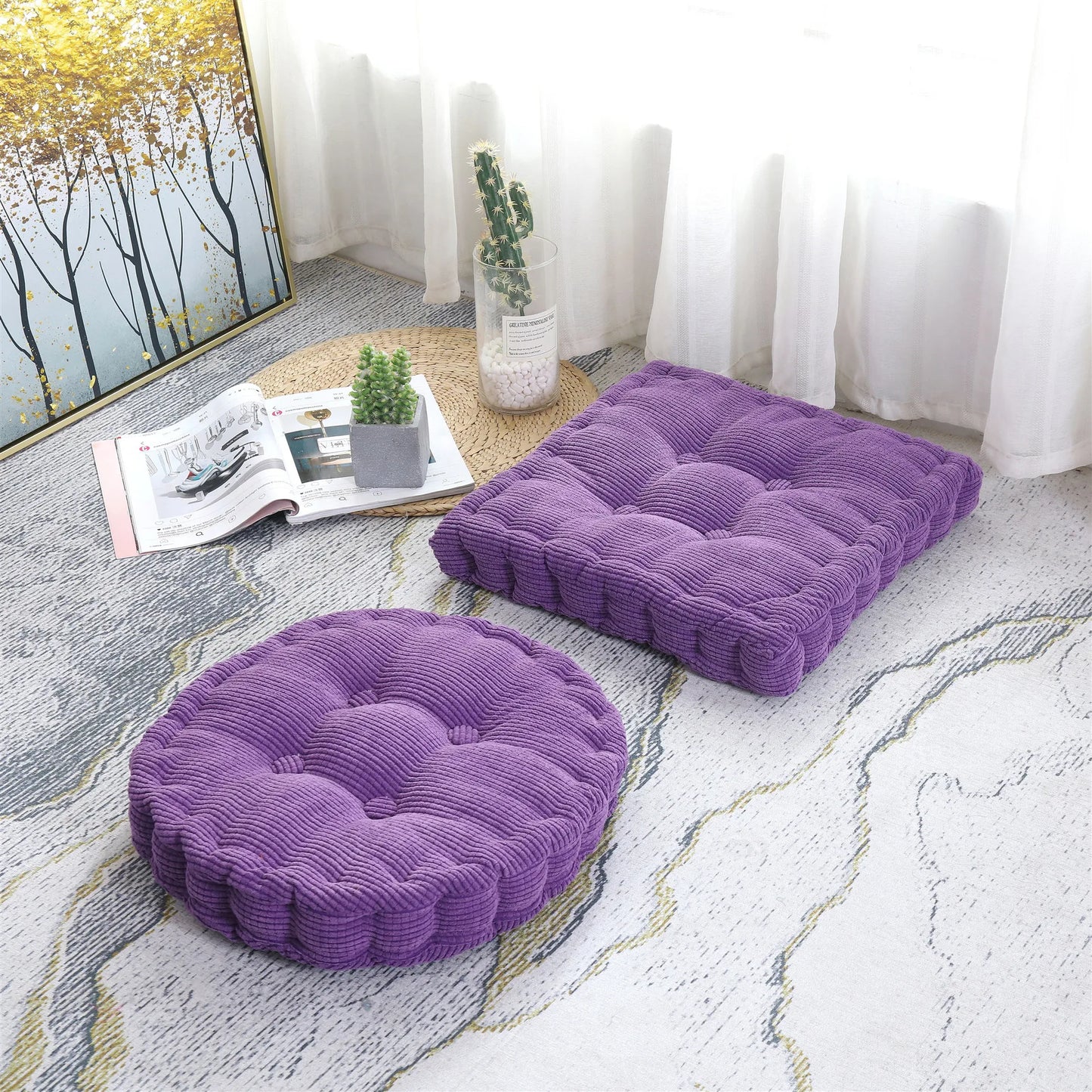 DecorBites™ Japanese Tatami Mat Seat Cushion Floor Pillow for Meditation Poufs