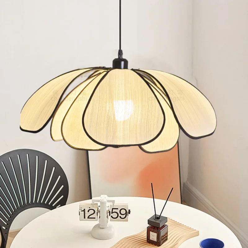 DecorBites™ Creamy Abaca Fabric Led Pendant Light - Nordic French Wabi Sabi Suspend Lamp