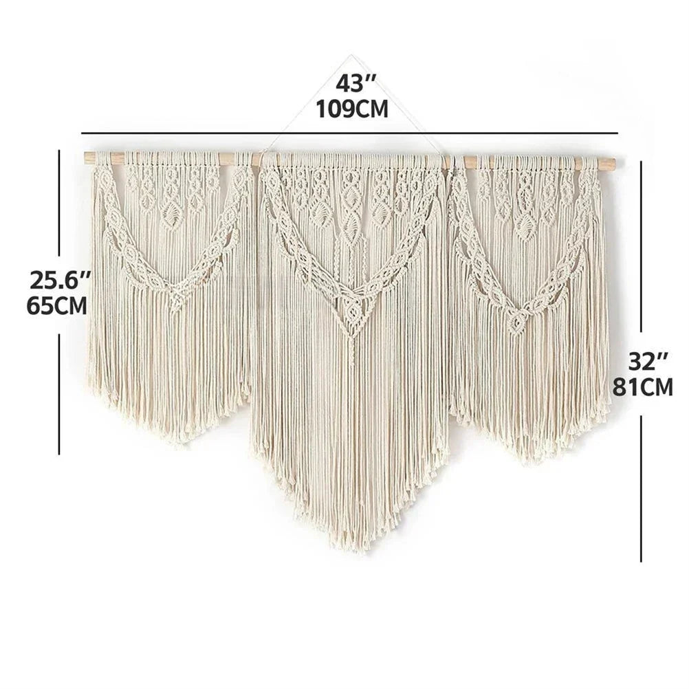 DecorBites™ Large Hand-Woven Macrame Wall Hanging Tapestry with Wooden Stick & Tassels