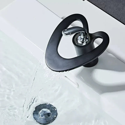 DecorBites™ Golden/White Basin Faucet: Black Brass Waterfall Sink Mixer Tap, Hot & Cold.