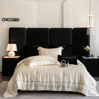 DecorBites™ Light Champagne Luxury Embroidery Bedding Set with 1000TC Egyptian Cotton - 4Pcs