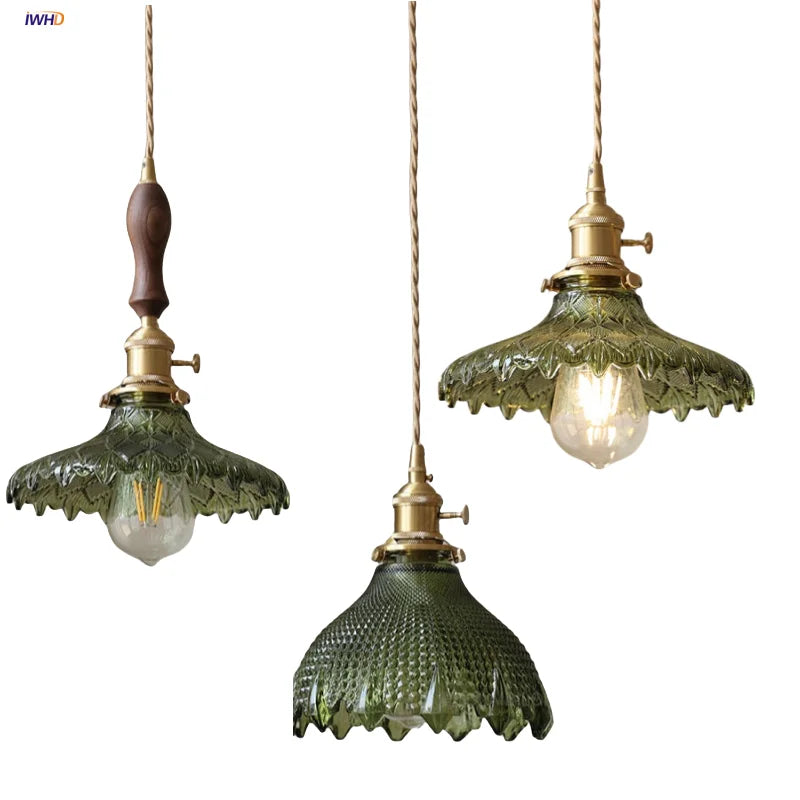 Green Wood Pendant Light Walnut Accent E27