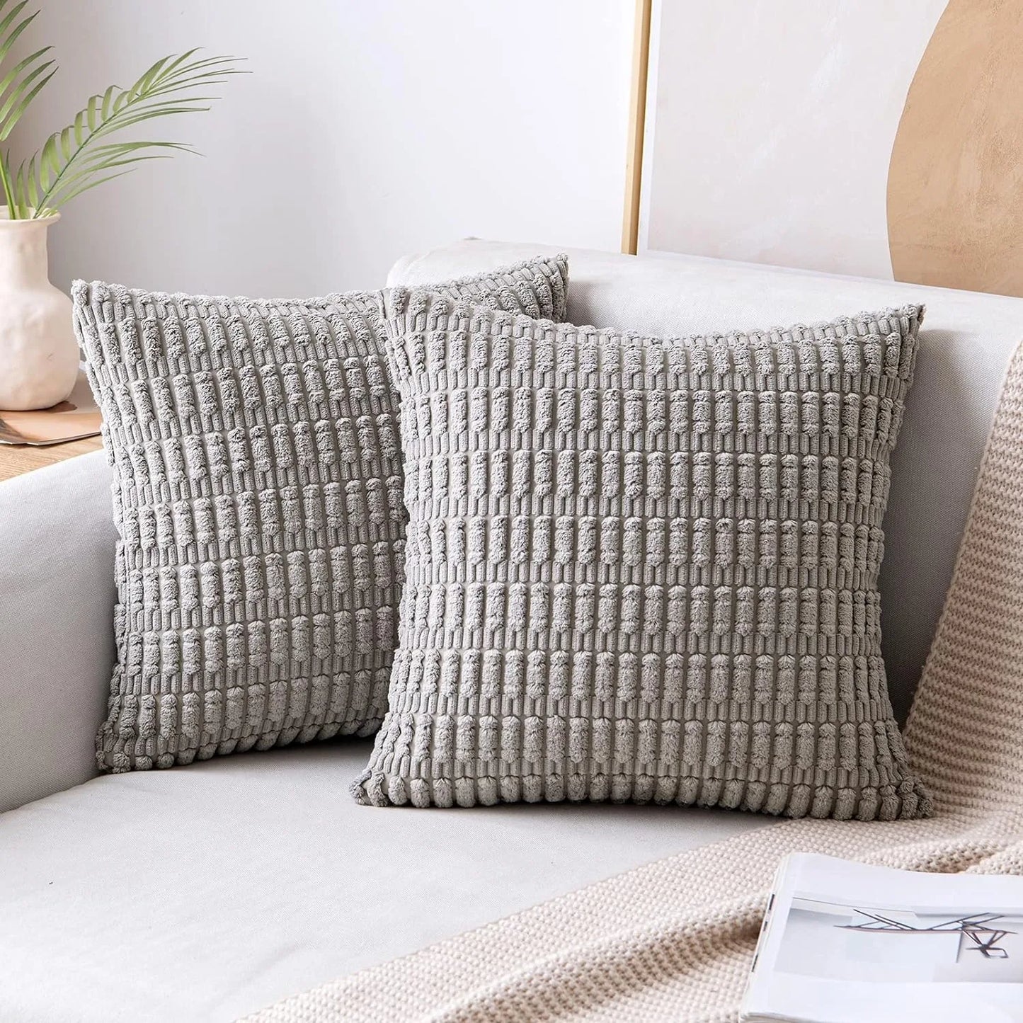 DecorBites™ Corduroy Striped Pillow Cover 18x18 Inch Luxury Cushion Case for Living Room