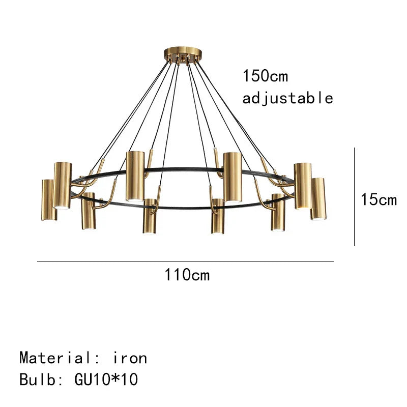 DecorBites™ Gold LED Ring Chandelier | Modern Black Wire Adjustable Lighting Fixture