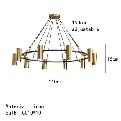DecorBites™ Gold LED Ring Chandelier | Modern Black Wire Adjustable Lighting Fixture