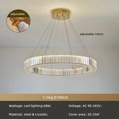 DecorBites™ Crystal Circle LED Chandelier: Nordic Modern Stairs Pendant Lighting with Dimmable LED for Living Room