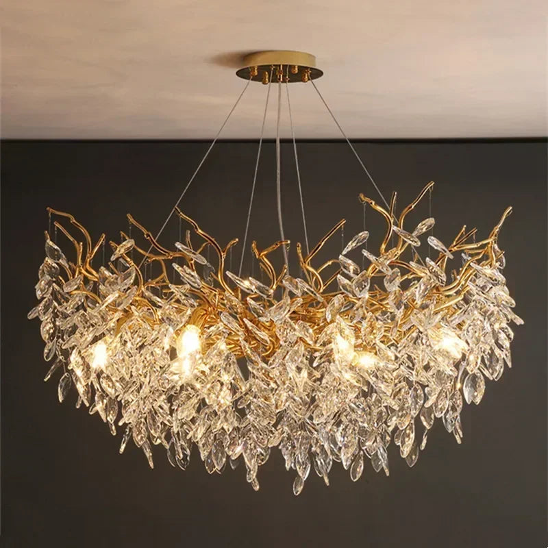 DecorBites™ Crystal Branch Chandelier LED Pendant Lamps Elegant Villa Living Room Gold Decor